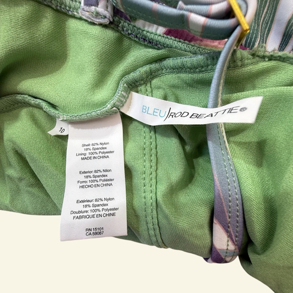 BLEU ROD BEATTIE Tropical Palm Print One Piece Swimsuit Racer Back Size 10 - Picture 4 of 7